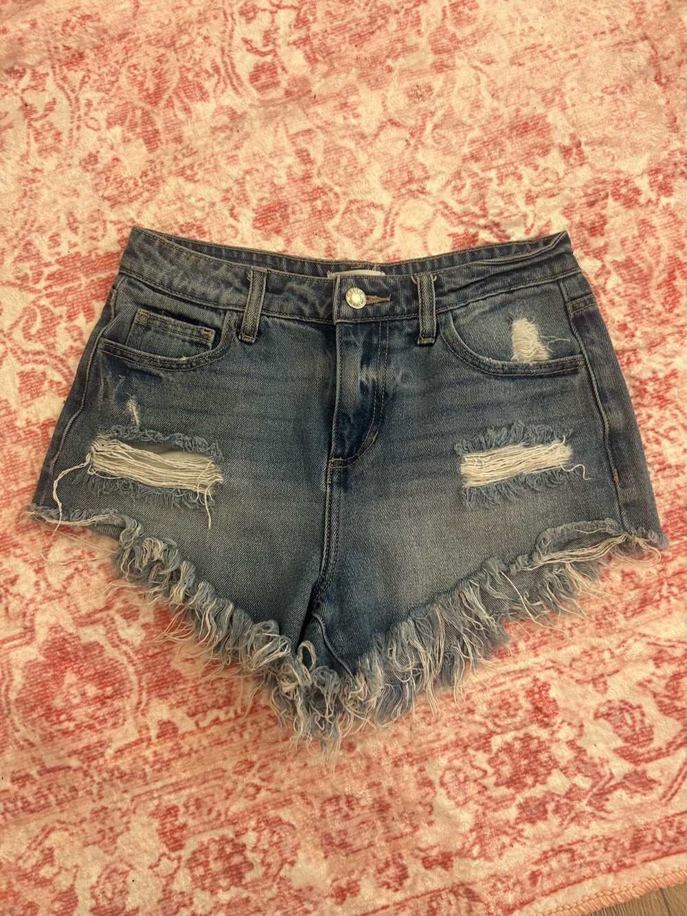 Cello xs Distressed Dark Blue Frayed Hem Jean Shorts